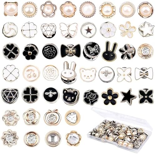 96 Sets Pearl Brooch Buttons, No Sew Instant Removable Reusable Cover Up Buttons Pins, Rhinestone Brooch Pins for Women Fashion, Replacement Safety Button for Clothing Shirt Dress Sweaters Coat Shawl